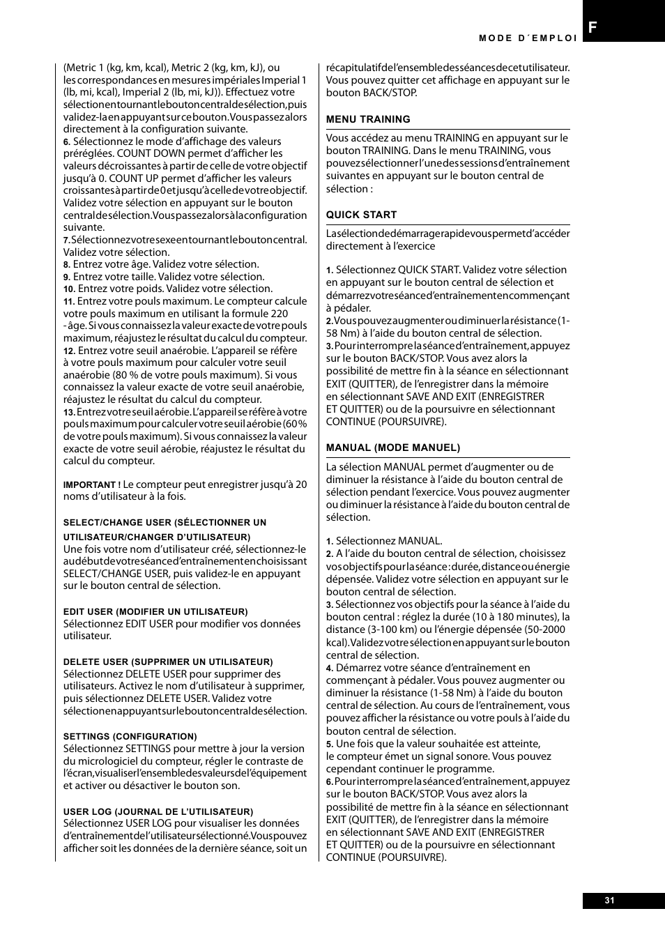 Tunturi E40 User Manual | Page 31 / 96