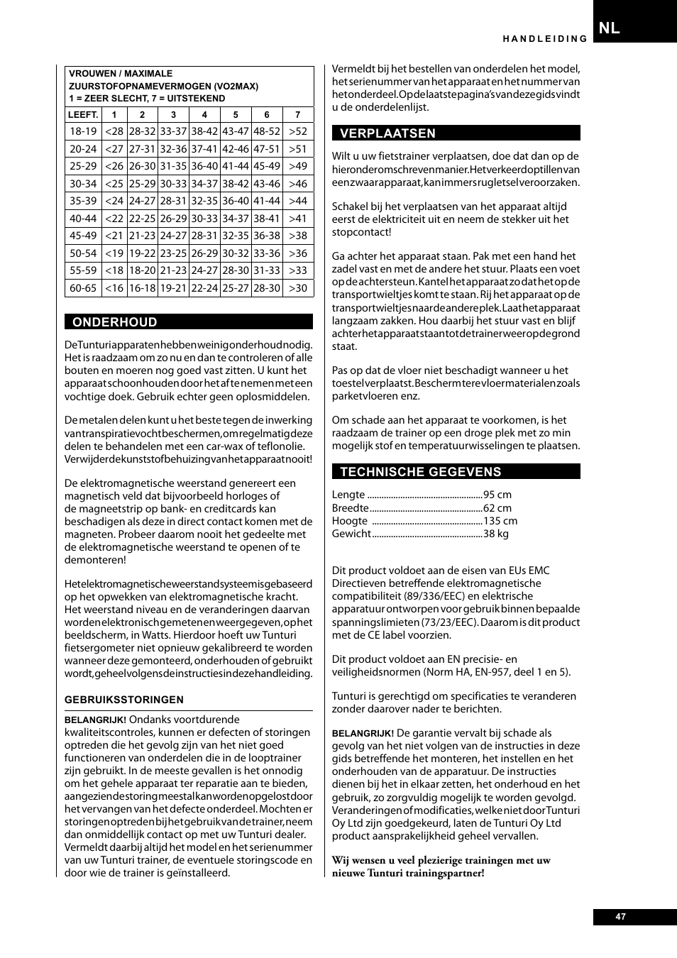 Tunturi E40 User Manual | Page 47 / 96