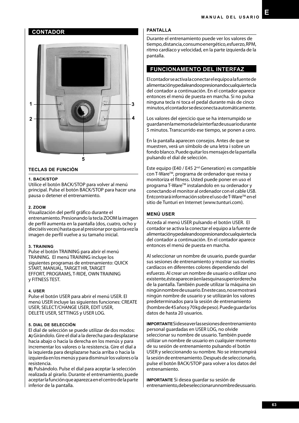 Tunturi E40 User Manual | Page 63 / 96