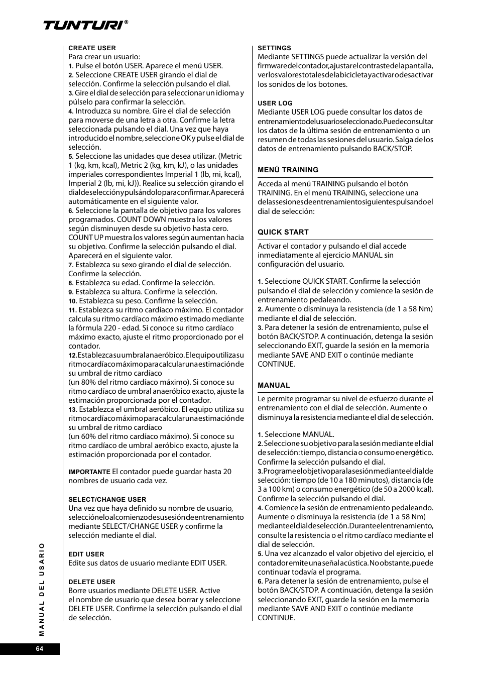 Tunturi E40 User Manual | Page 64 / 96