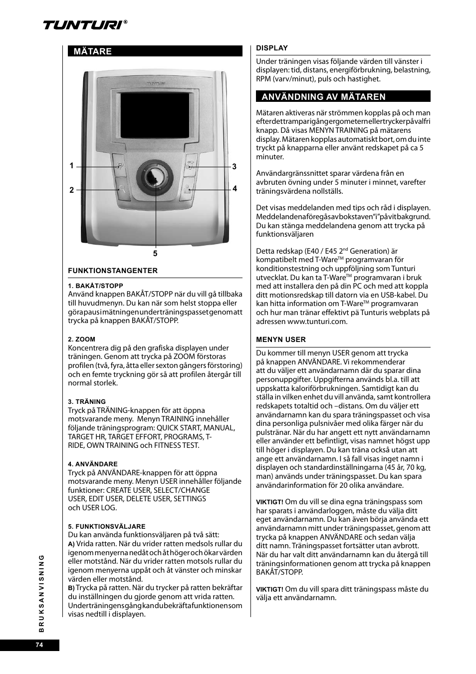 Tunturi E40 User Manual | Page 74 / 96