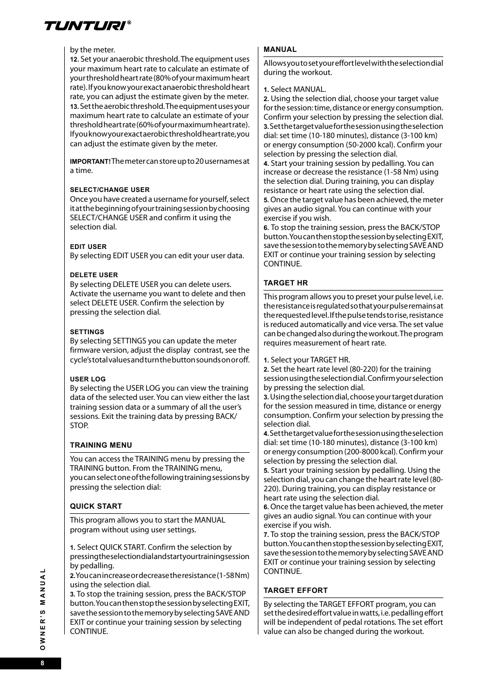 Tunturi E40 User Manual | Page 8 / 96