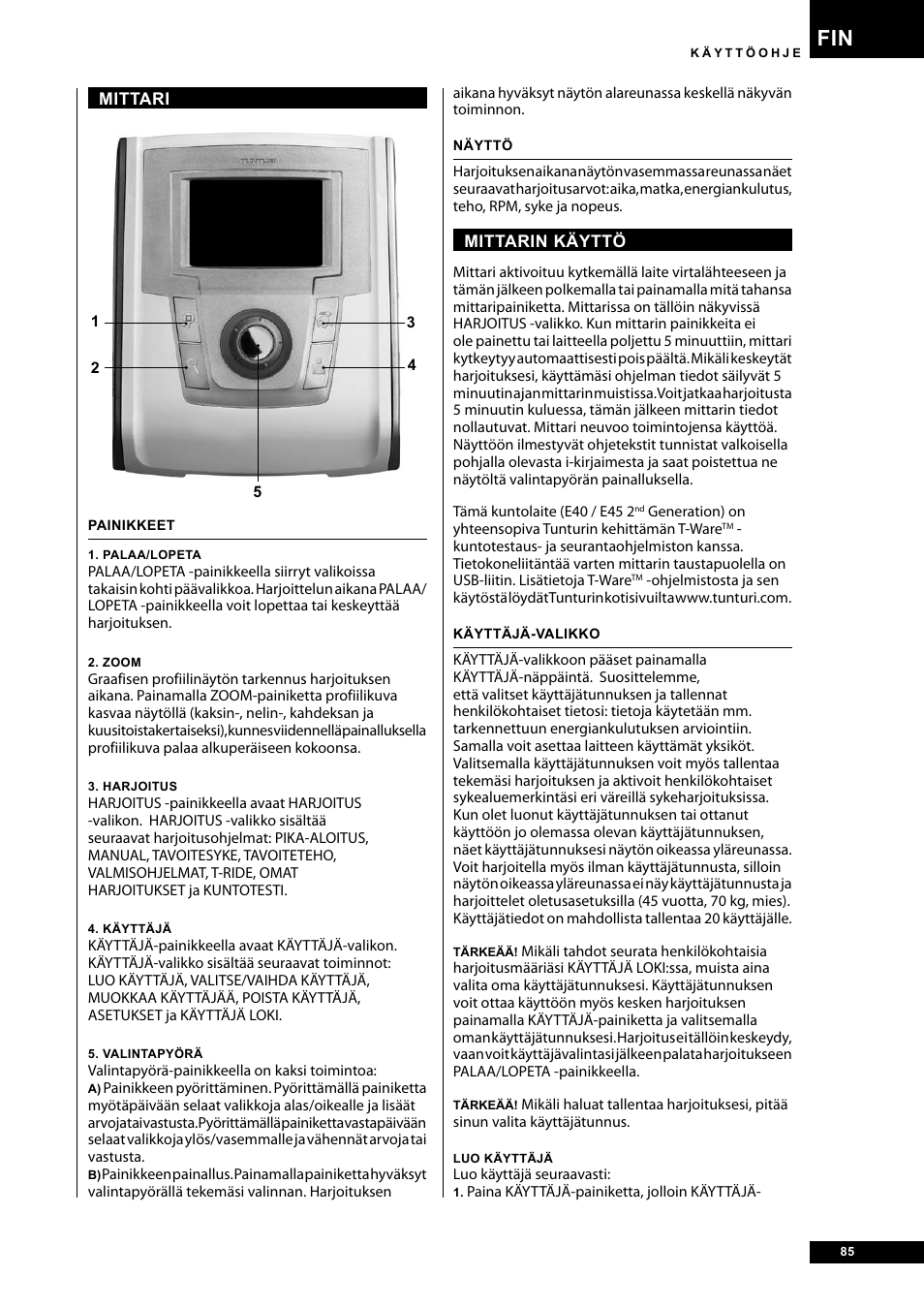 Tunturi E40 User Manual | Page 85 / 96