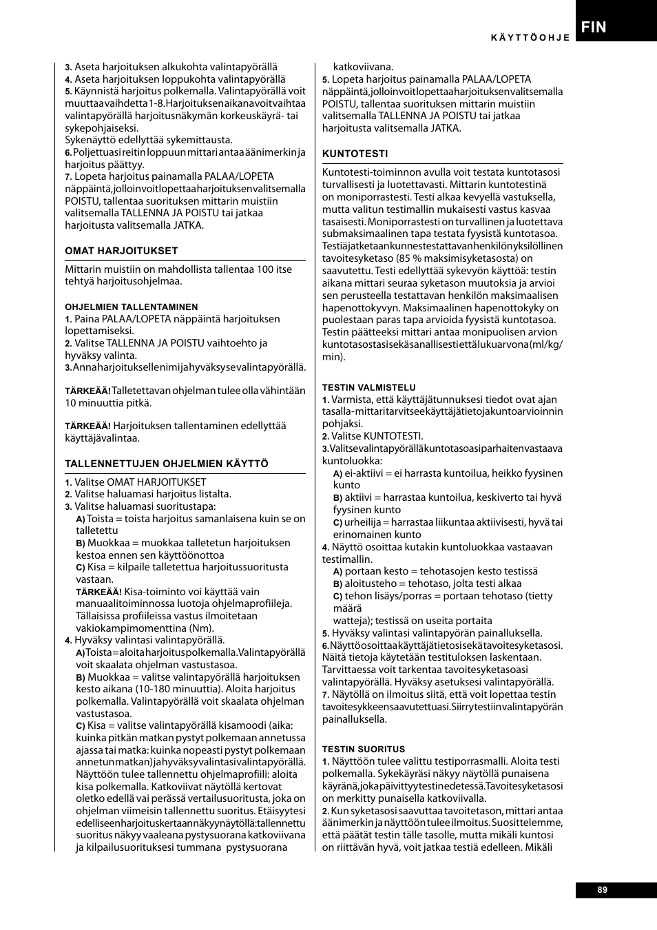 Tunturi E40 User Manual | Page 89 / 96