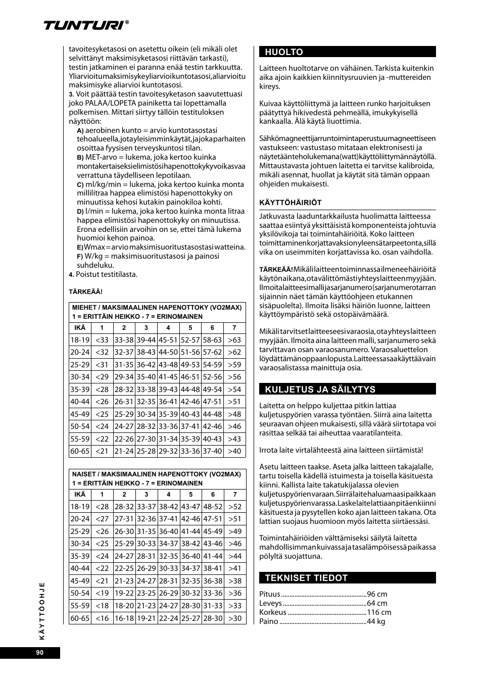 Tunturi E40 User Manual | Page 90 / 96