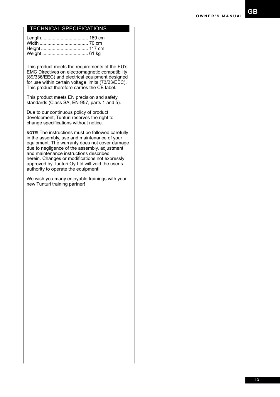 Tunturi E80R User Manual | Page 13 / 112
