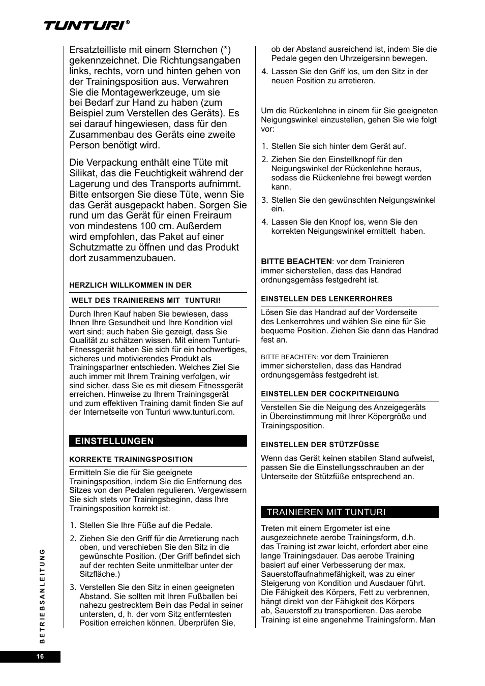 Tunturi E80R User Manual | Page 16 / 112