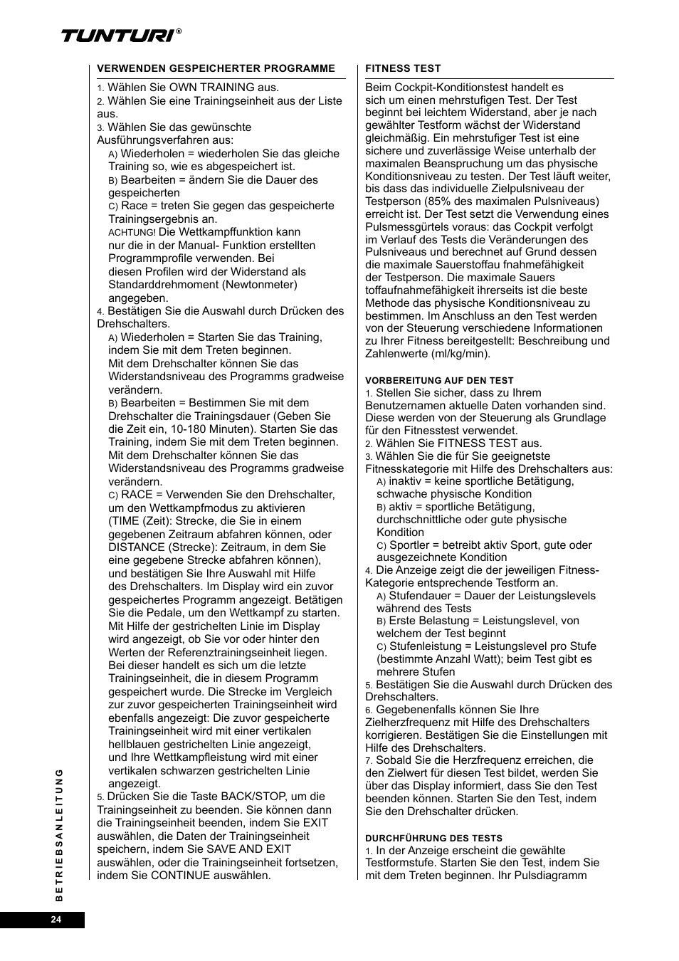 Tunturi E80R User Manual | Page 24 / 112