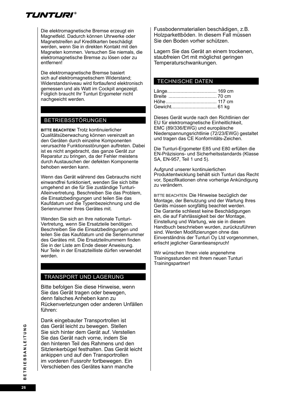 Tunturi E80R User Manual | Page 26 / 112