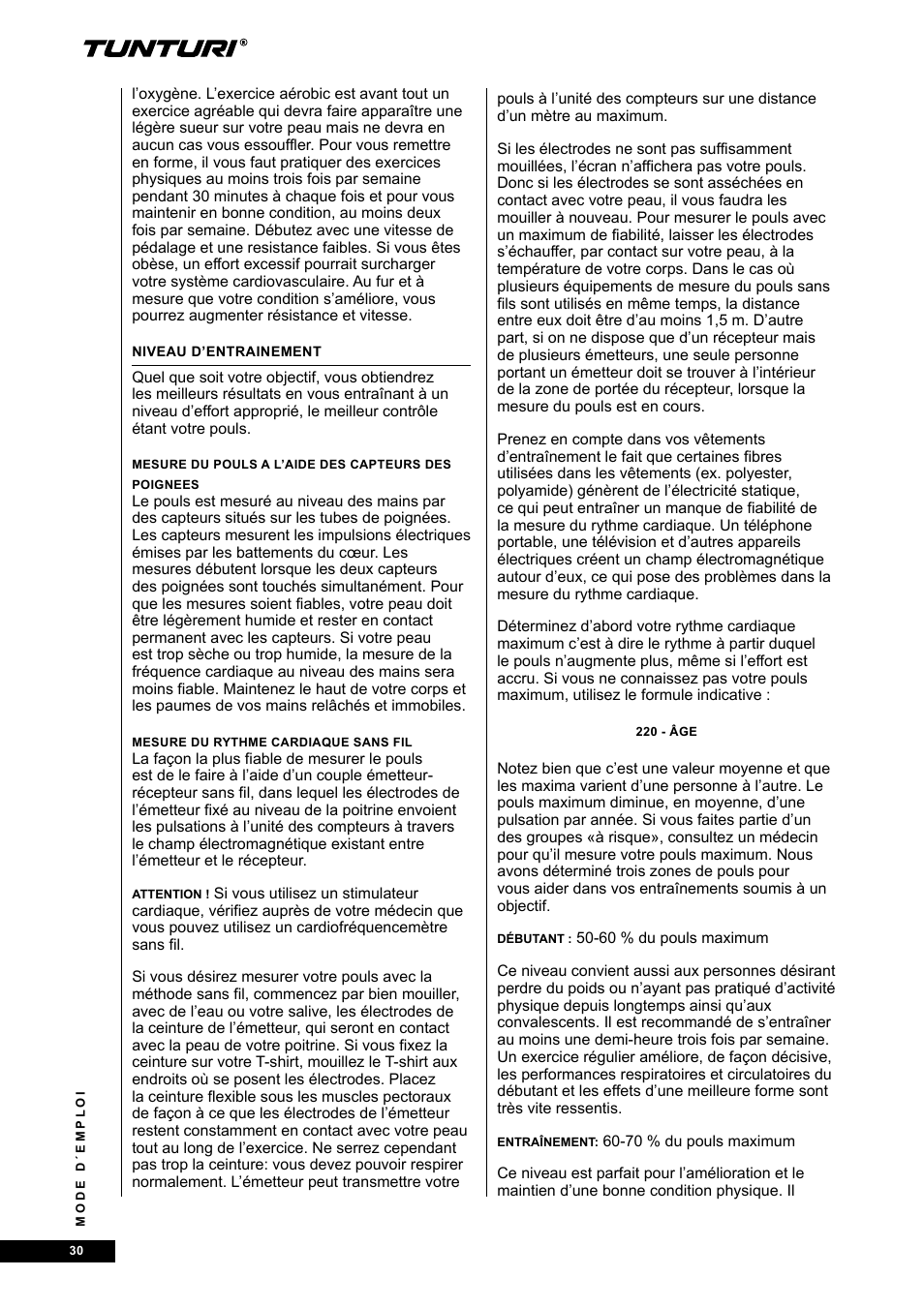 Tunturi E80R User Manual | Page 30 / 112
