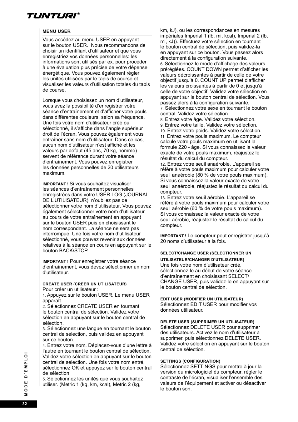 Tunturi E80R User Manual | Page 32 / 112