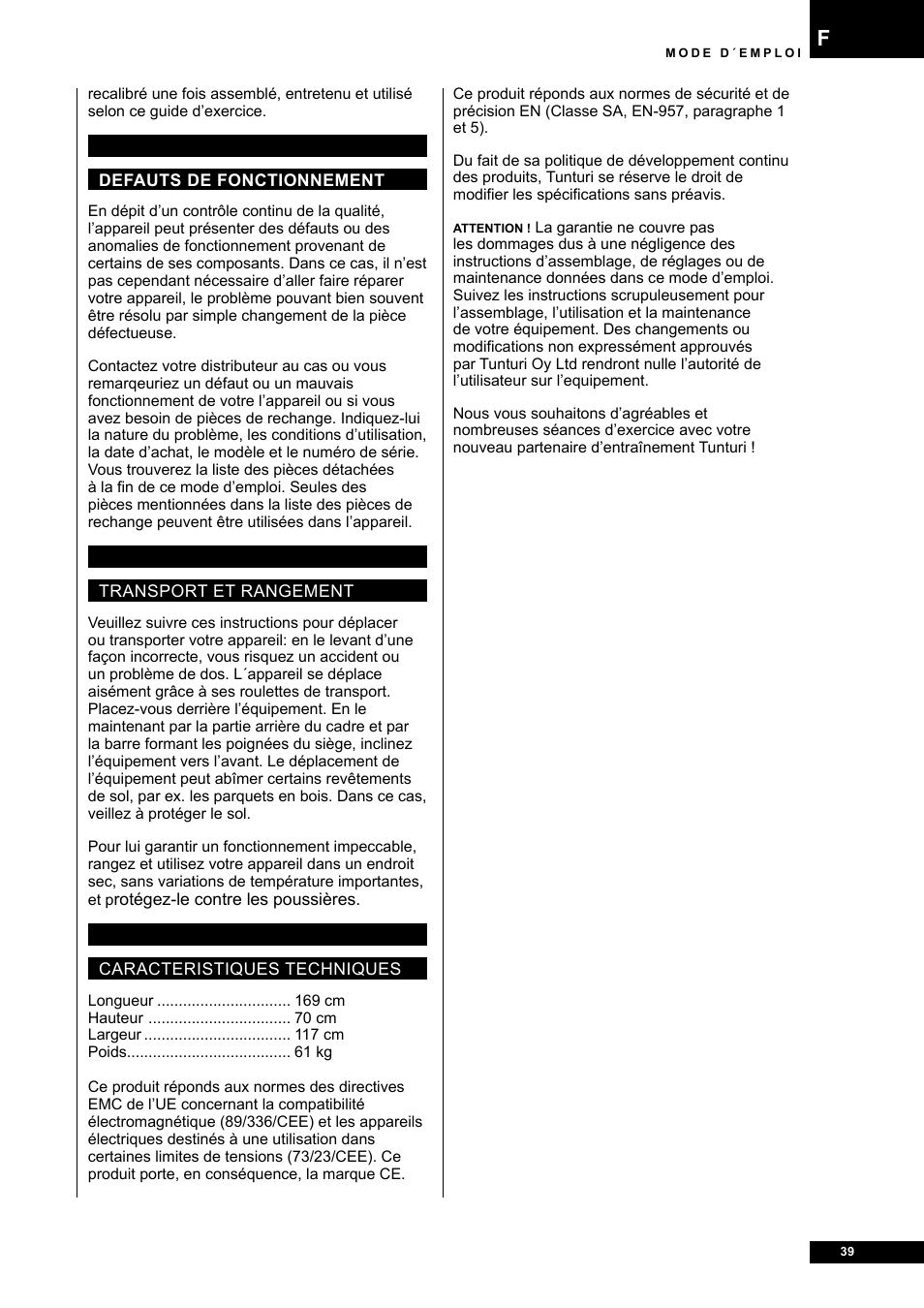 Tunturi E80R User Manual | Page 39 / 112