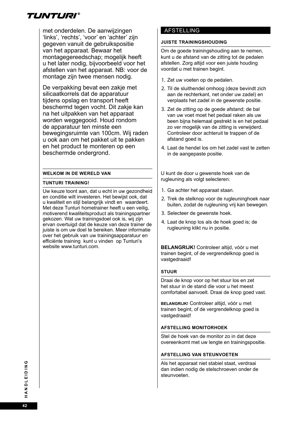 Tunturi E80R User Manual | Page 42 / 112