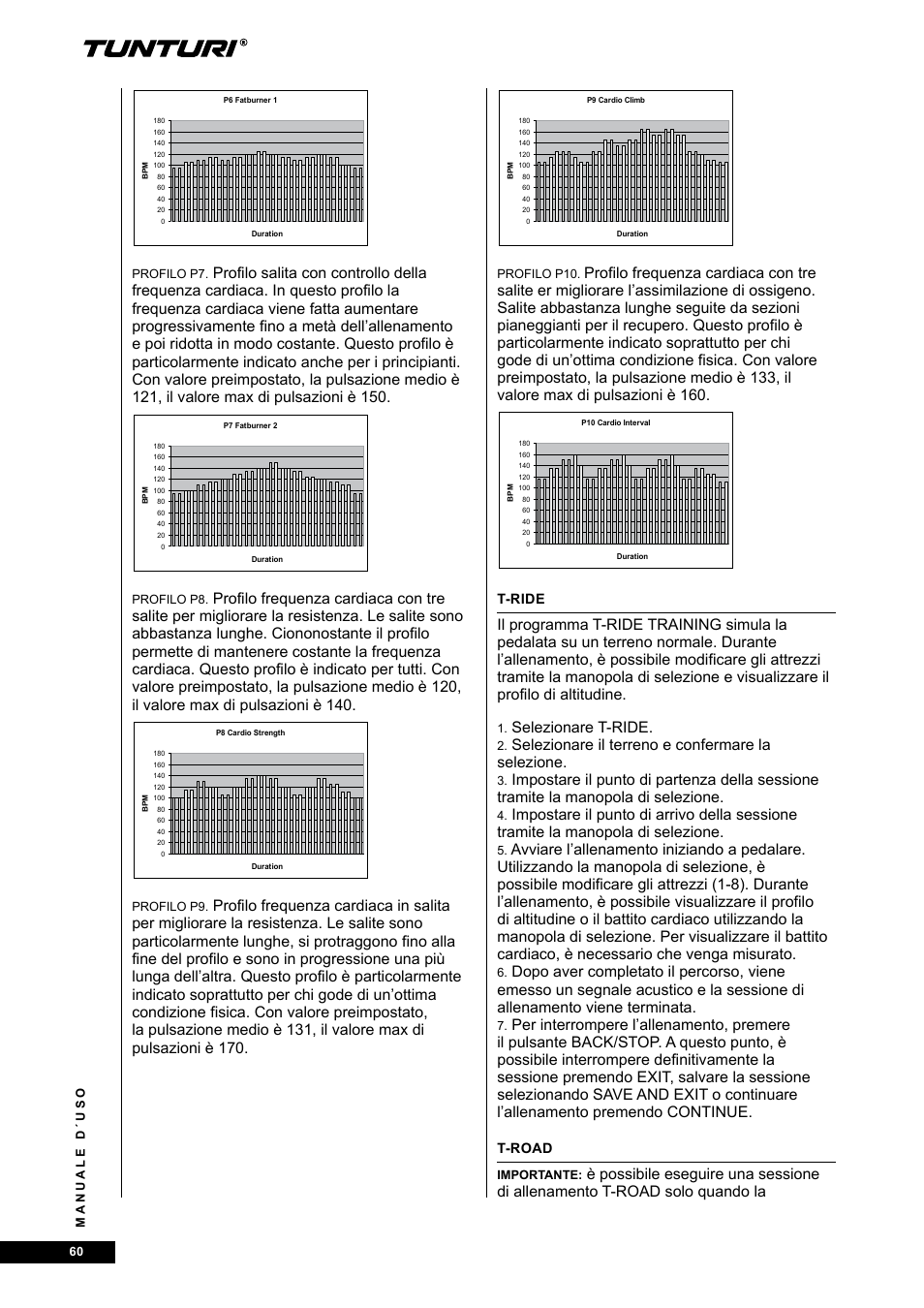Selezionare t-ride, Selezionare il terreno e confermare la selezione | Tunturi E80R User Manual | Page 60 / 112