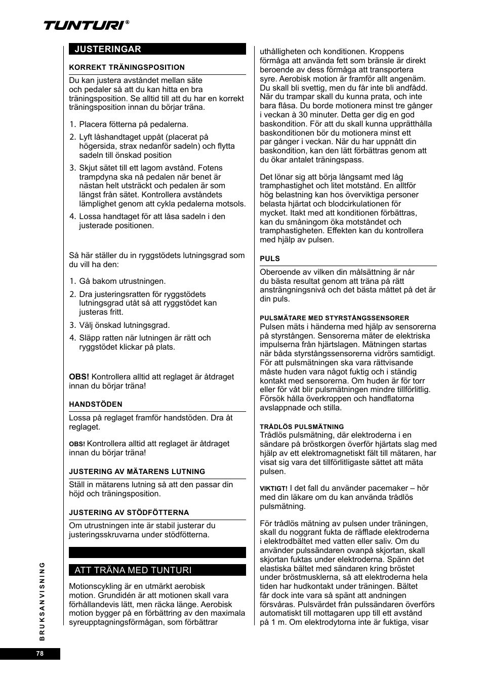 Tunturi E80R User Manual | Page 78 / 112