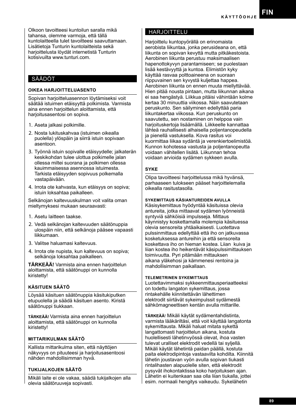 Tunturi E80R User Manual | Page 89 / 112