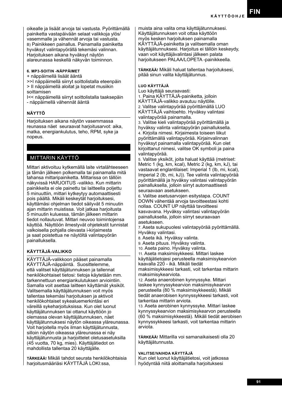 Tunturi E80R User Manual | Page 91 / 112