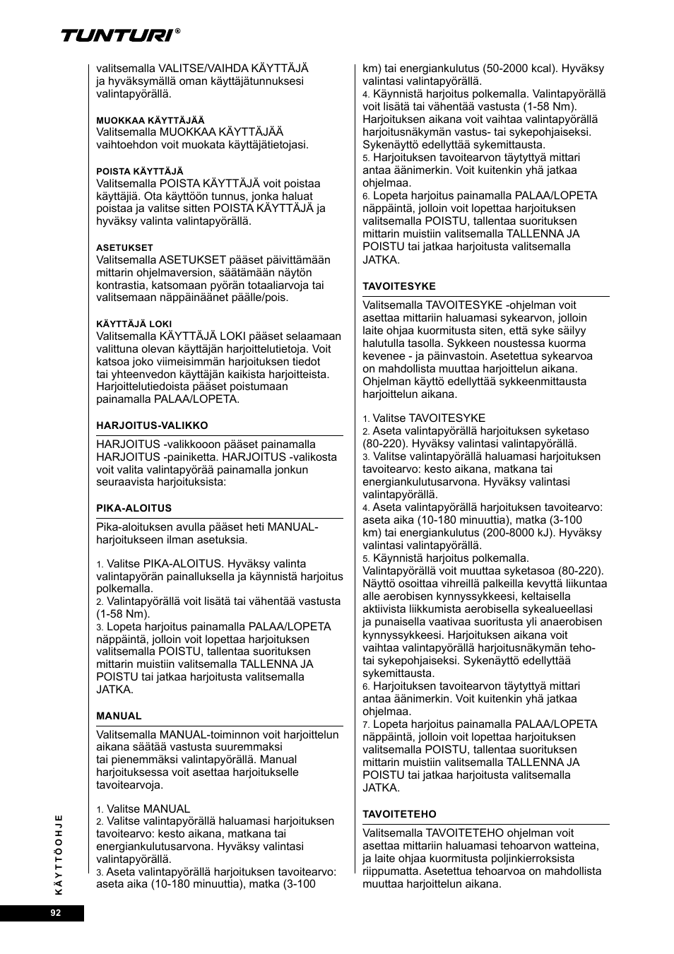 Tunturi E80R User Manual | Page 92 / 112