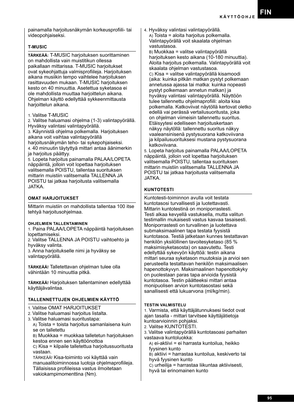 Tunturi E80R User Manual | Page 95 / 112