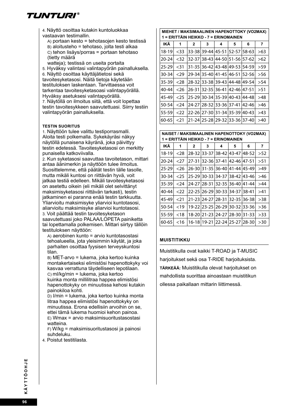 Tunturi E80R User Manual | Page 96 / 112
