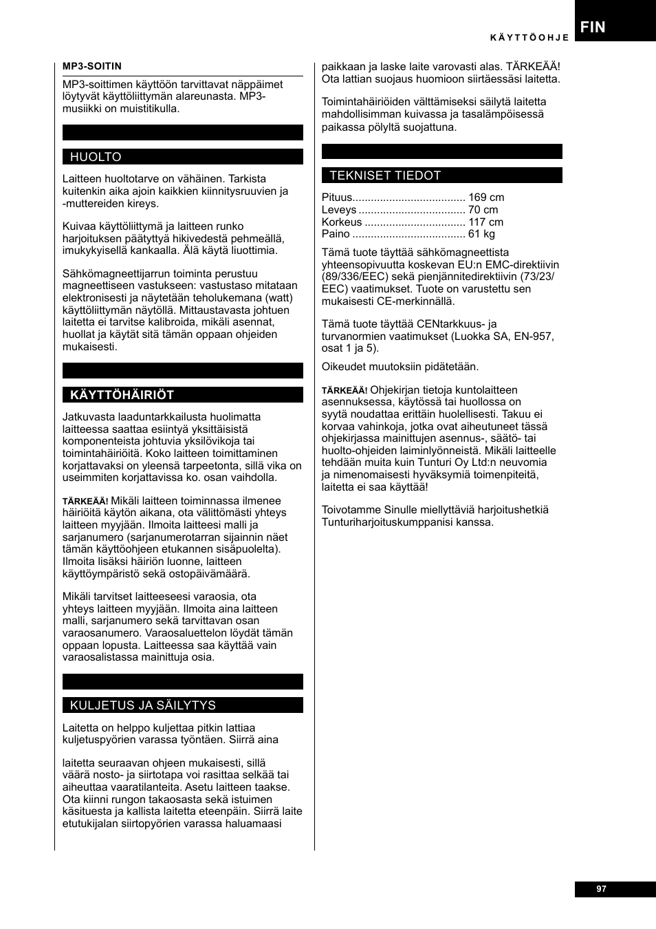Tunturi E80R User Manual | Page 97 / 112
