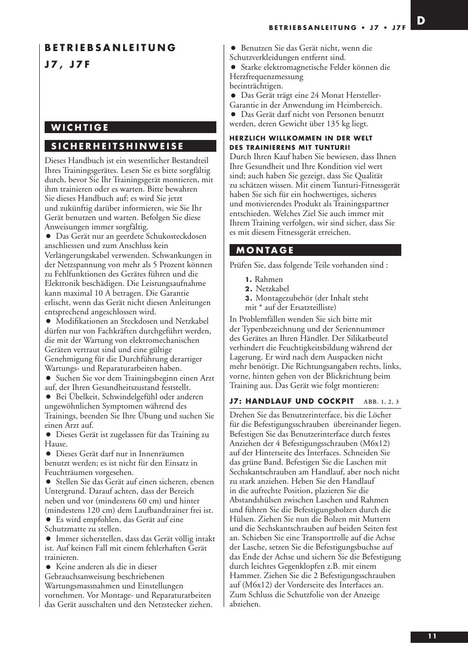 Tunturi J7F User Manual | Page 11 / 72