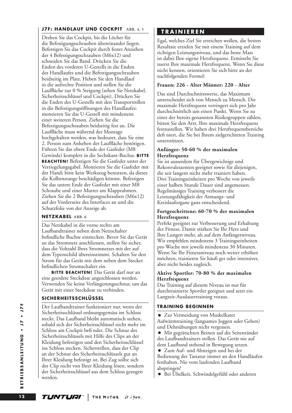 Tunturi J7F User Manual | Page 12 / 72
