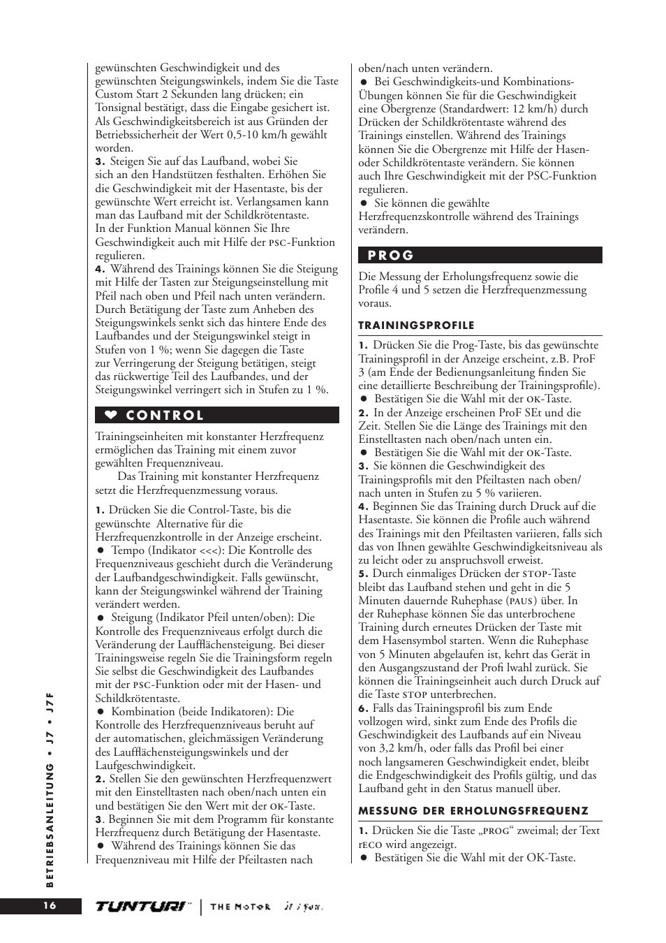 Tunturi J7F User Manual | Page 16 / 72