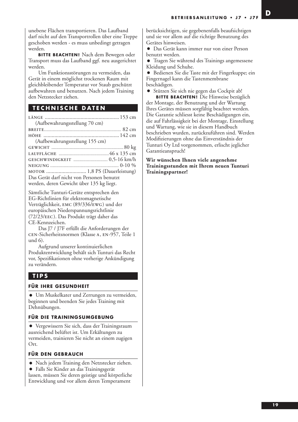 Tunturi J7F User Manual | Page 19 / 72