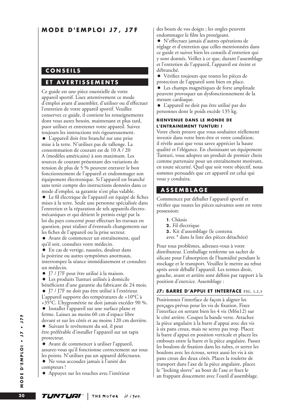 Tunturi J7F User Manual | Page 20 / 72
