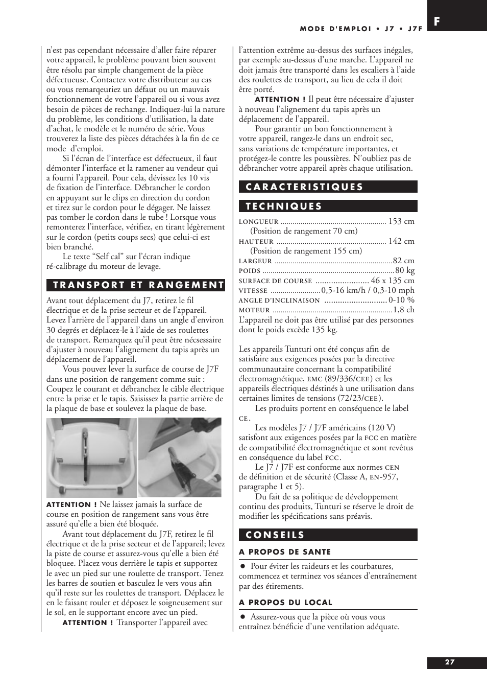 Tunturi J7F User Manual | Page 27 / 72