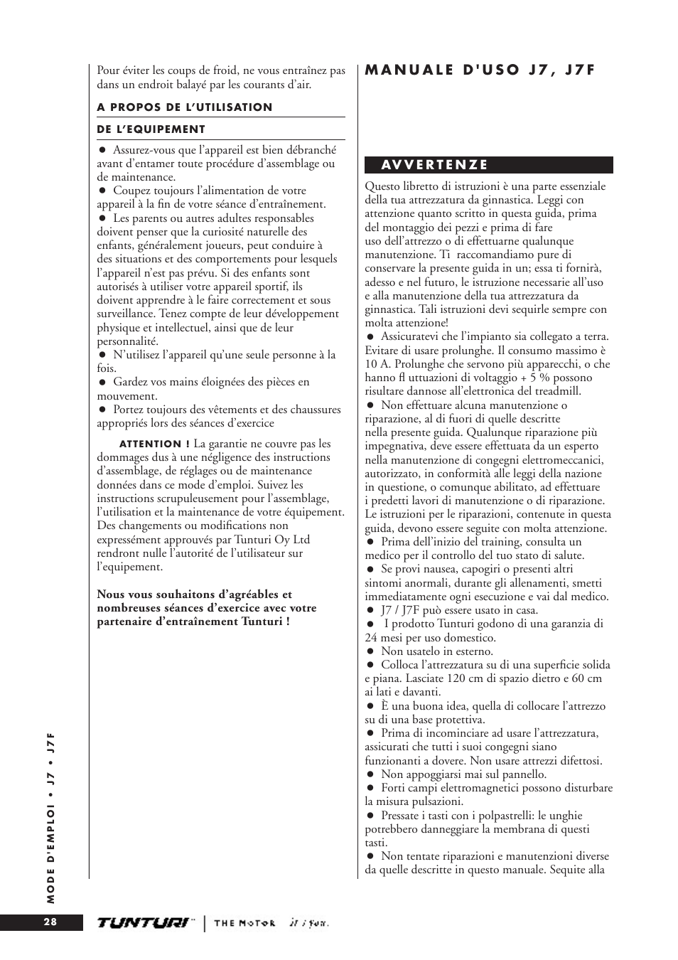 Tunturi J7F User Manual | Page 28 / 72