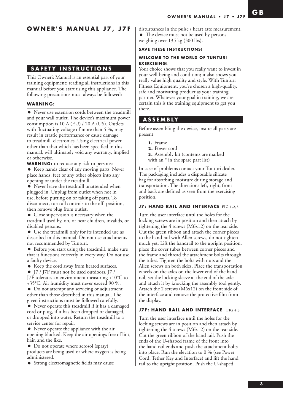 Tunturi J7F User Manual | Page 3 / 72