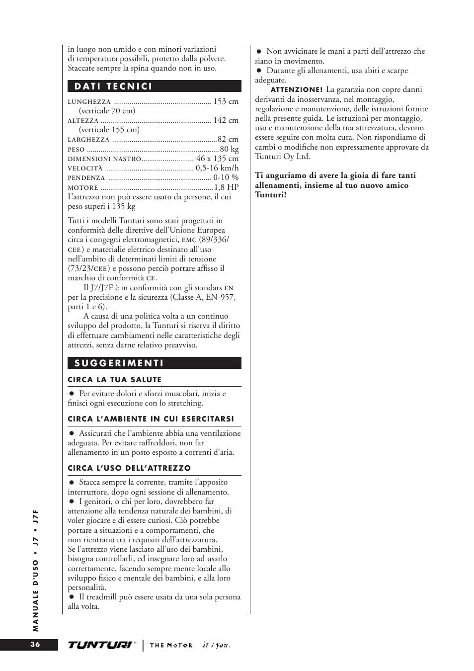 Tunturi J7F User Manual | Page 36 / 72