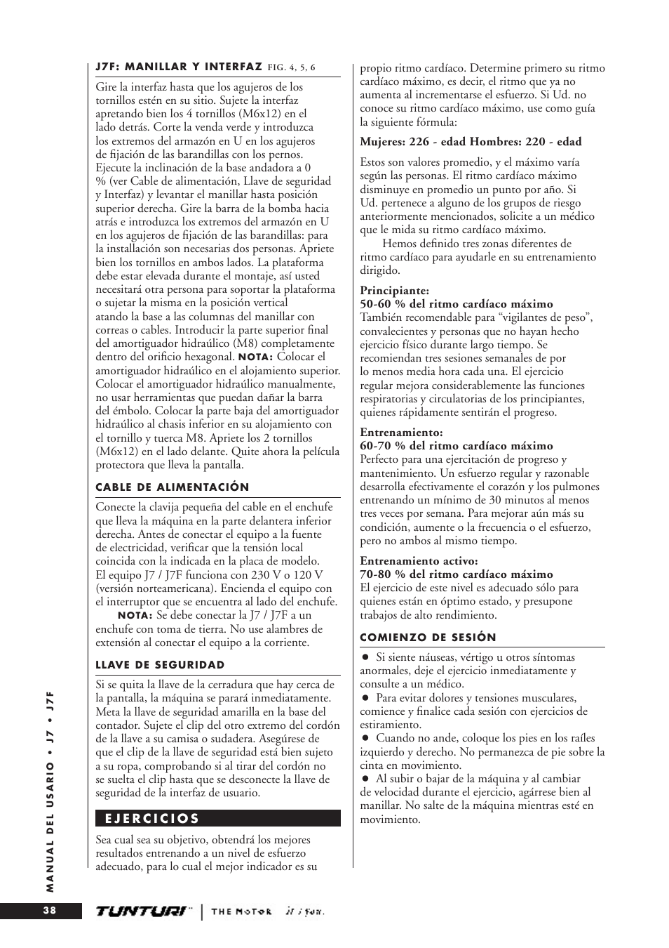 Tunturi J7F User Manual | Page 38 / 72