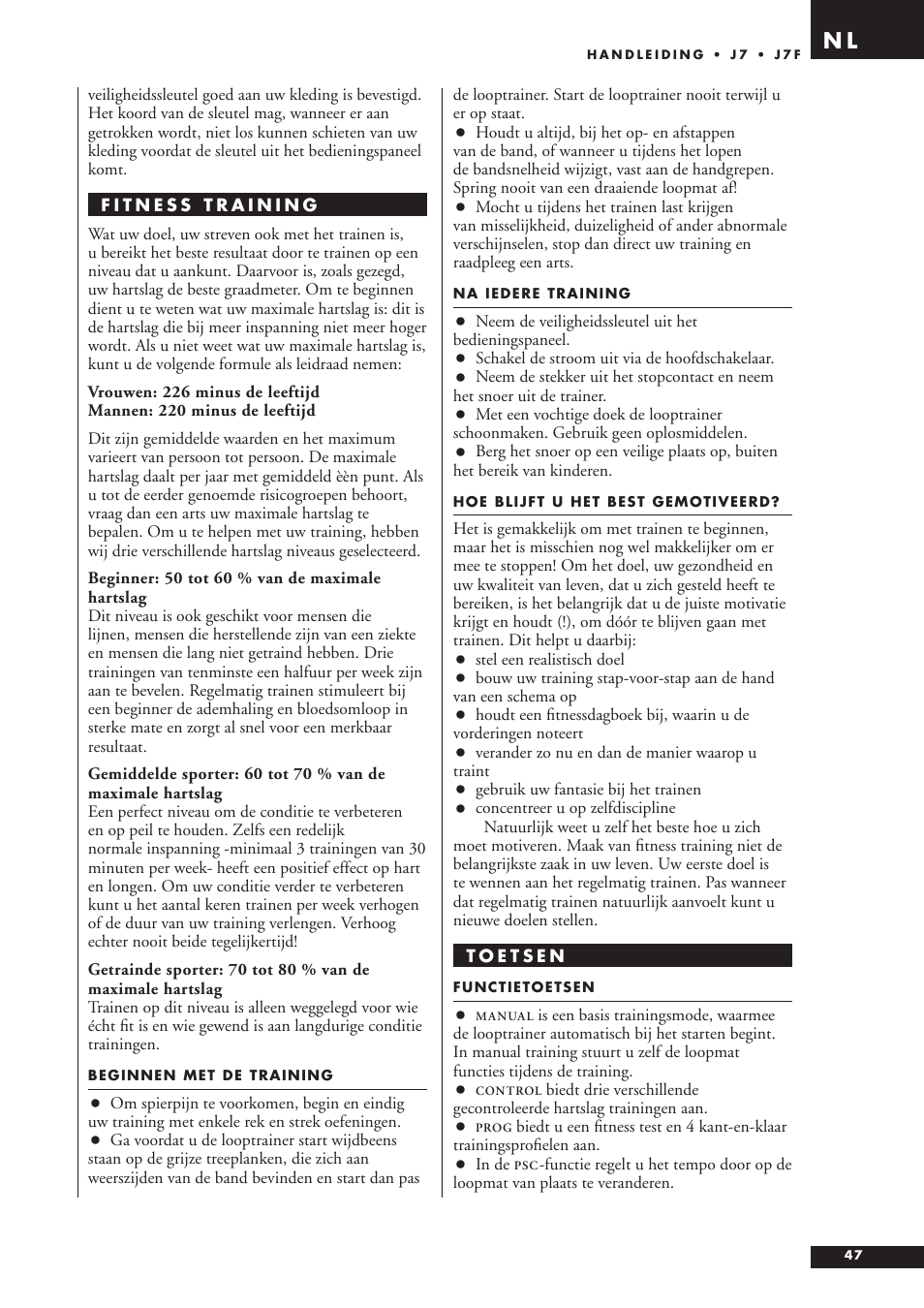Tunturi J7F User Manual | Page 47 / 72
