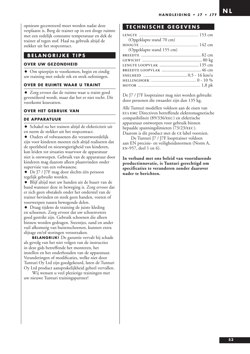 Tunturi J7F User Manual | Page 53 / 72