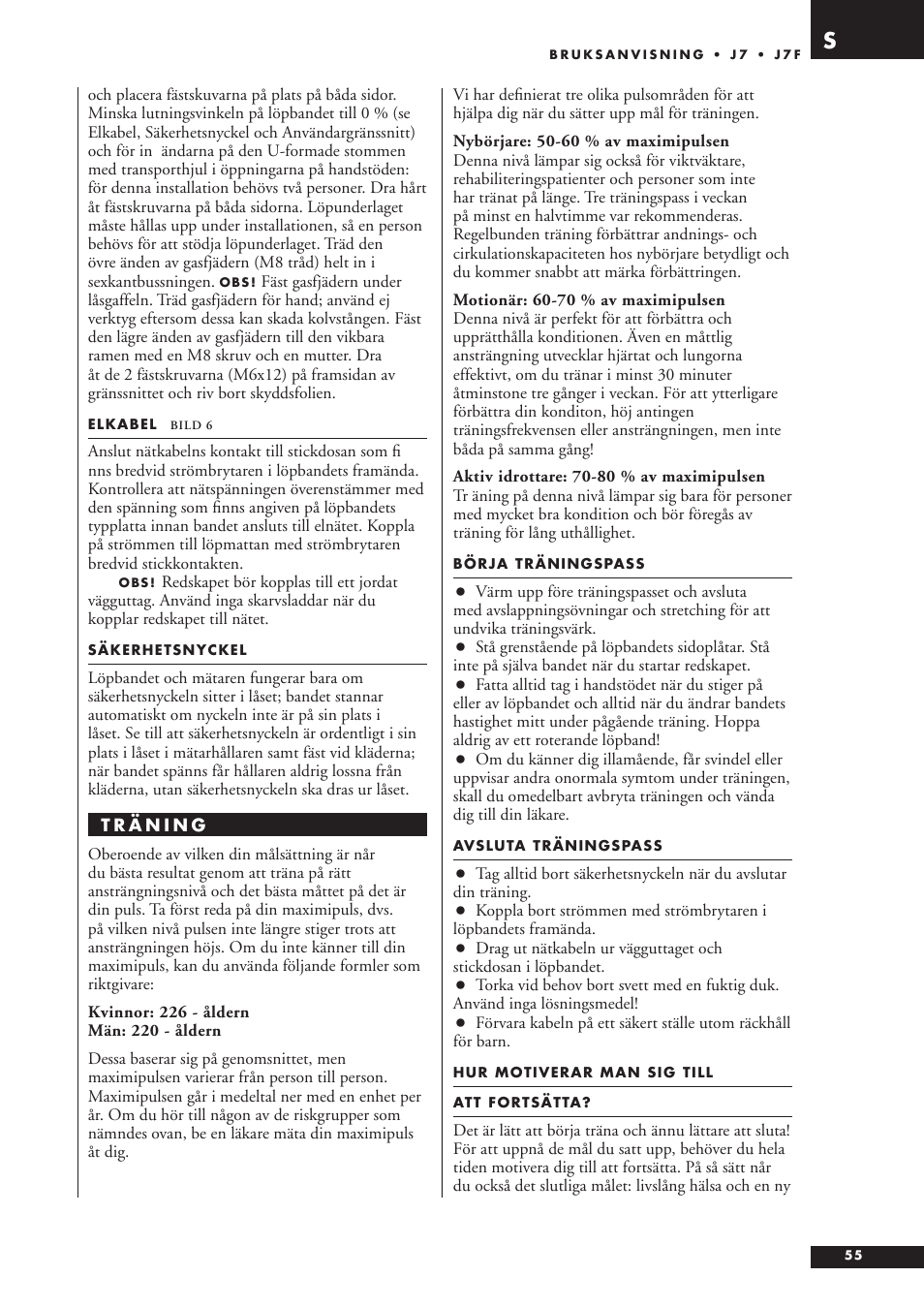 Tunturi J7F User Manual | Page 55 / 72