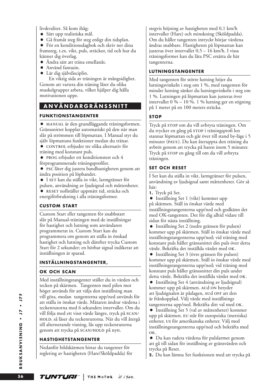 Tunturi J7F User Manual | Page 56 / 72