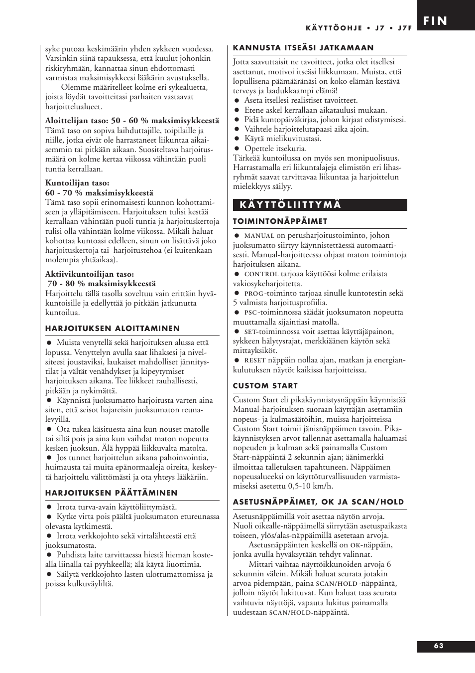 F i n | Tunturi J7F User Manual | Page 63 / 72