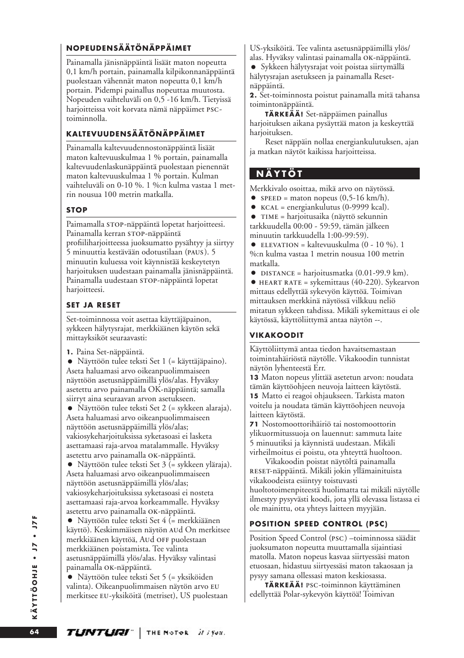 Tunturi J7F User Manual | Page 64 / 72