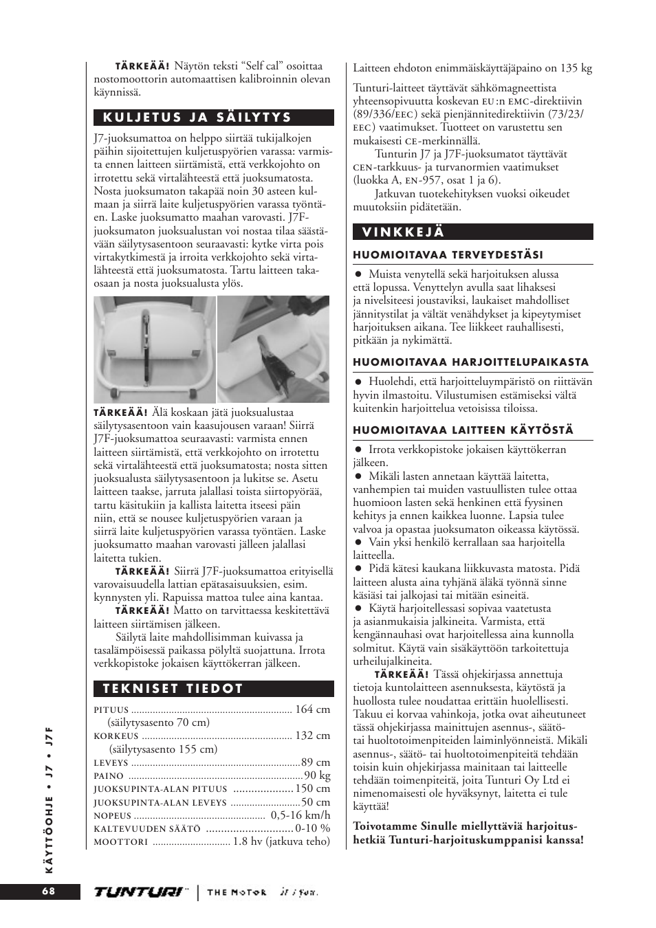 Tunturi J7F User Manual | Page 68 / 72