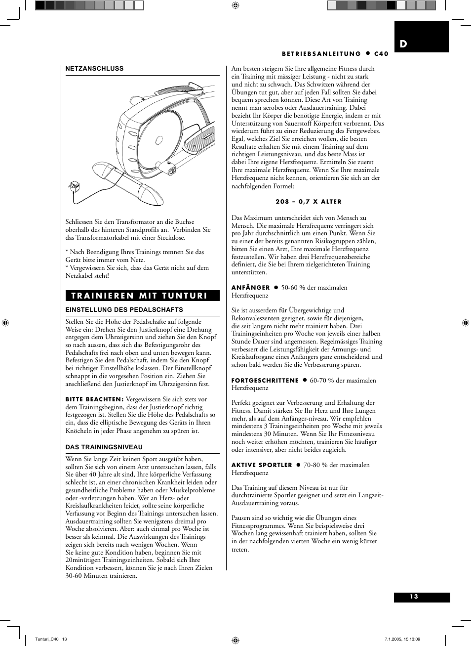 Tunturi C40 User Manual | Page 13 / 70