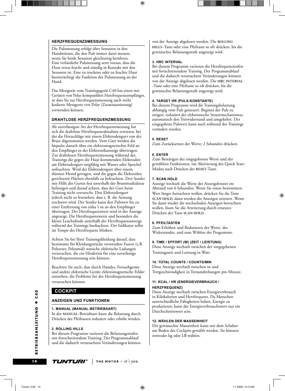 Tunturi C40 User Manual | Page 14 / 70