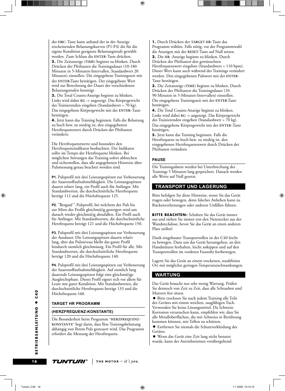 Tunturi C40 User Manual | Page 16 / 70