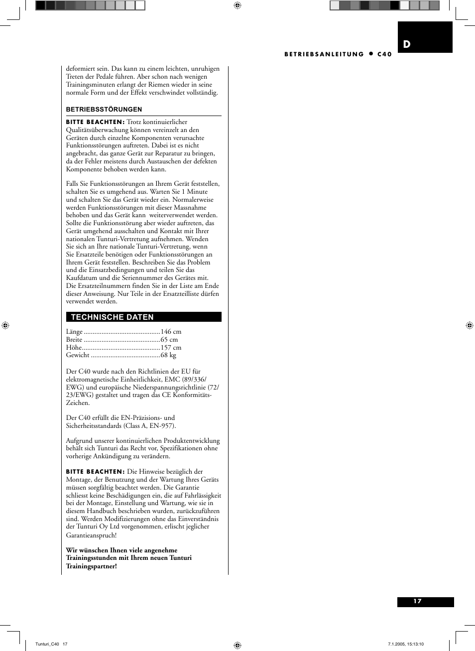 Tunturi C40 User Manual | Page 17 / 70