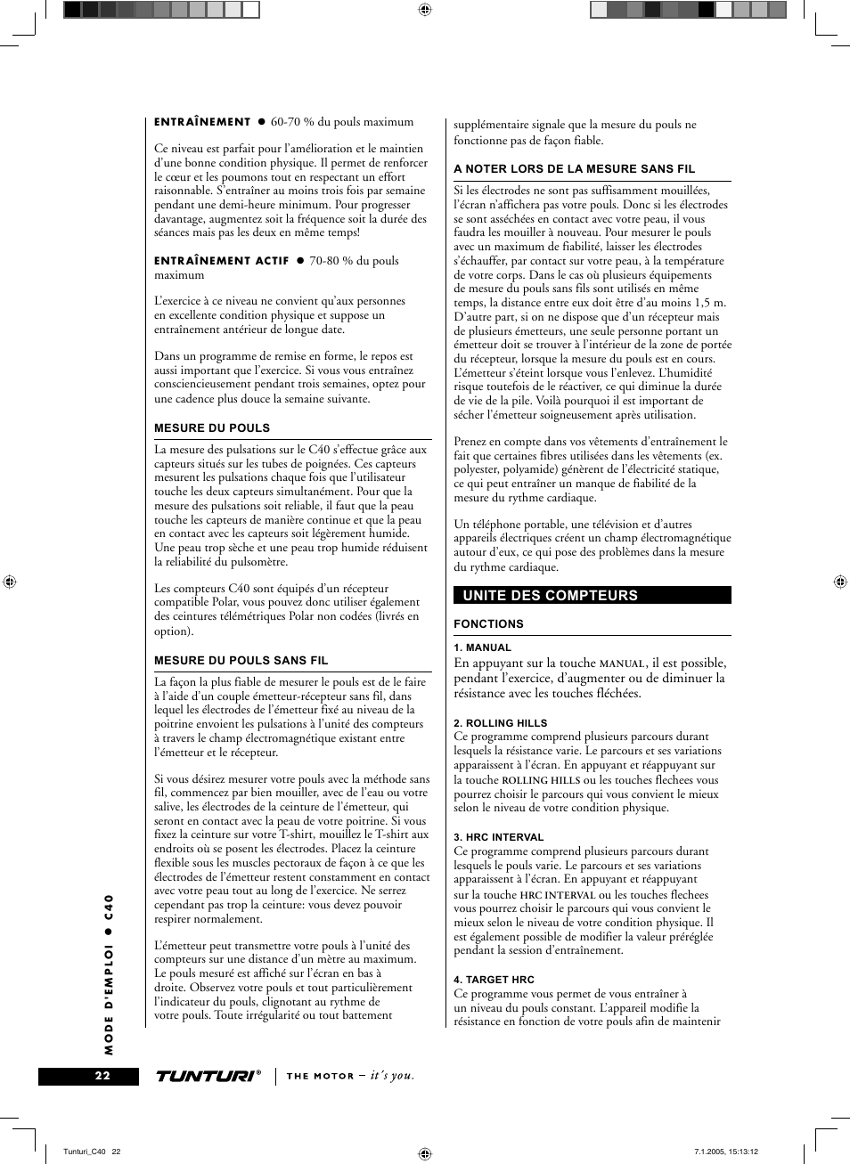 Tunturi C40 User Manual | Page 22 / 70