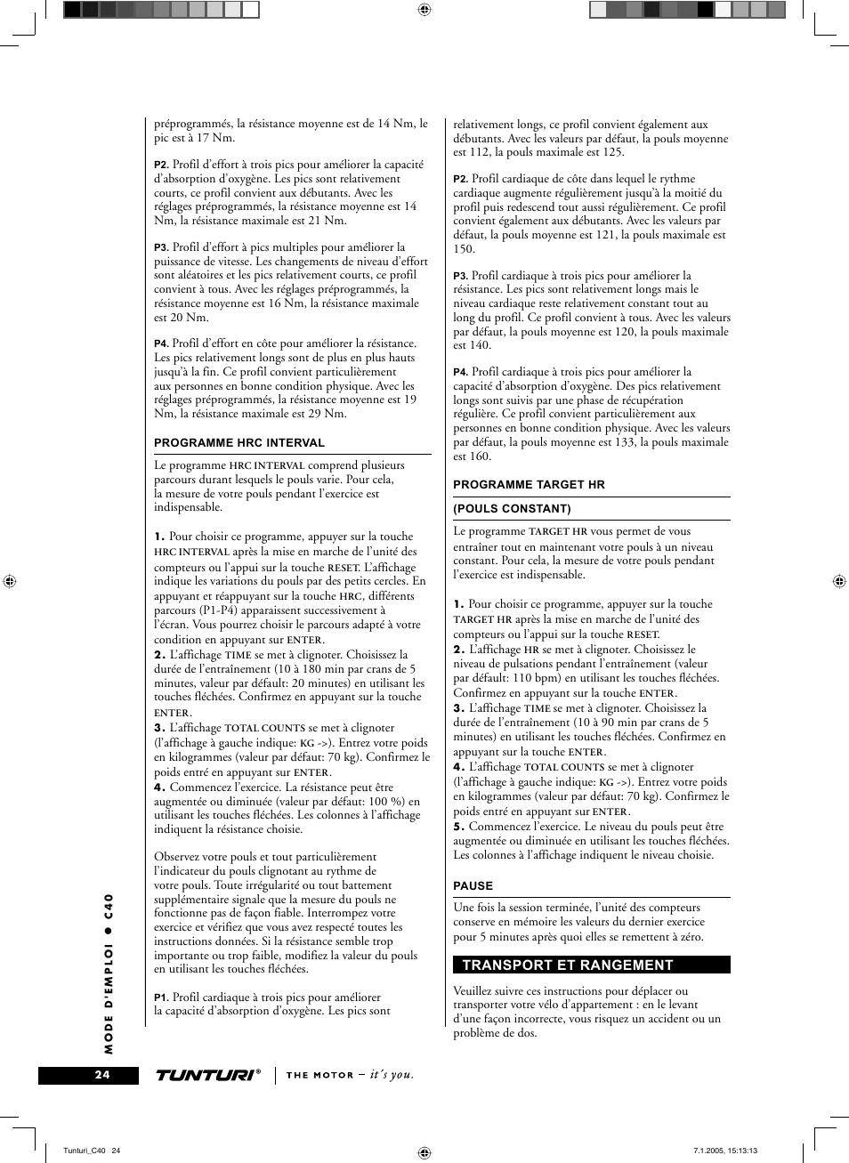 Tunturi C40 User Manual | Page 24 / 70