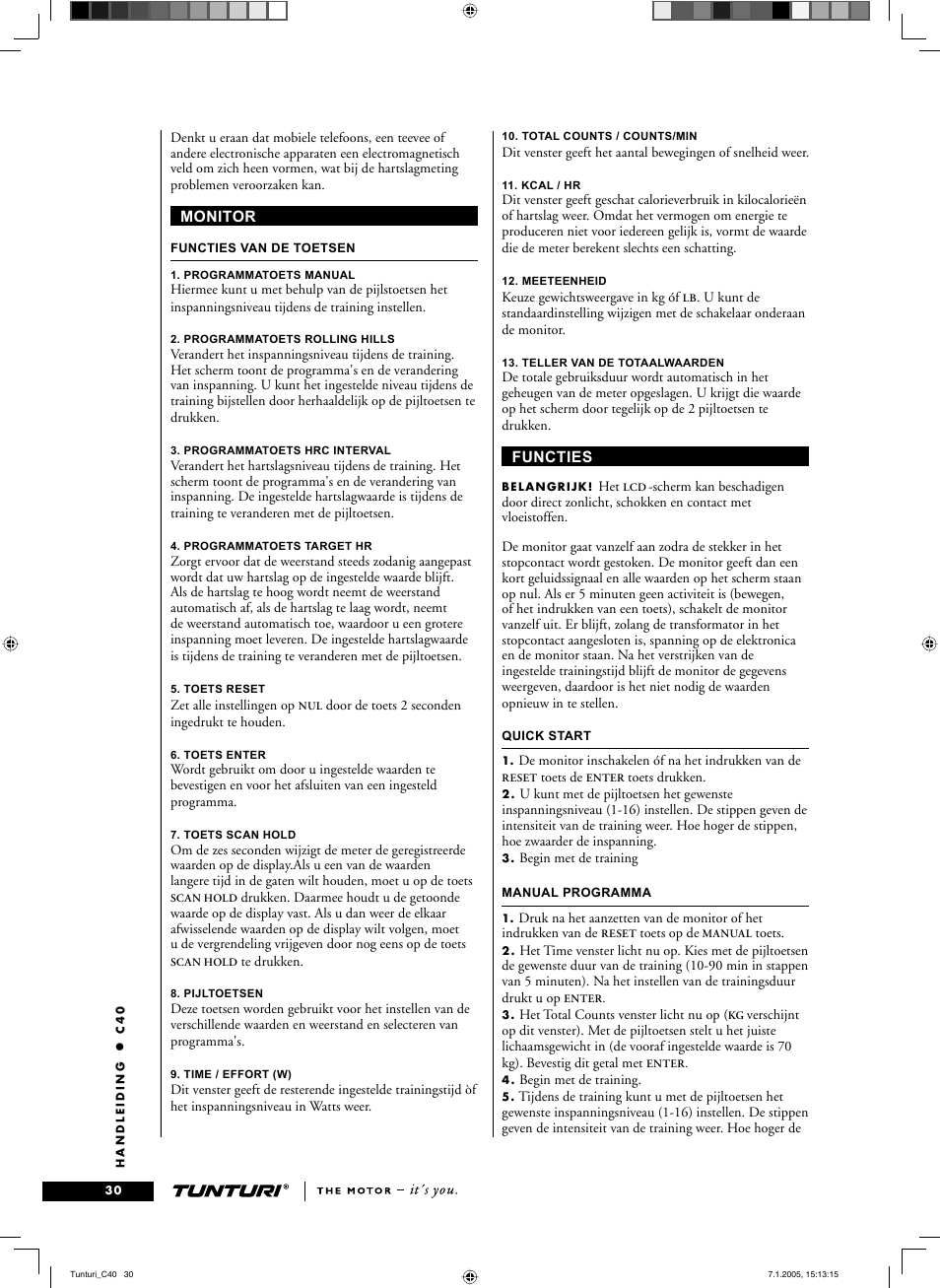 Tunturi C40 User Manual | Page 30 / 70