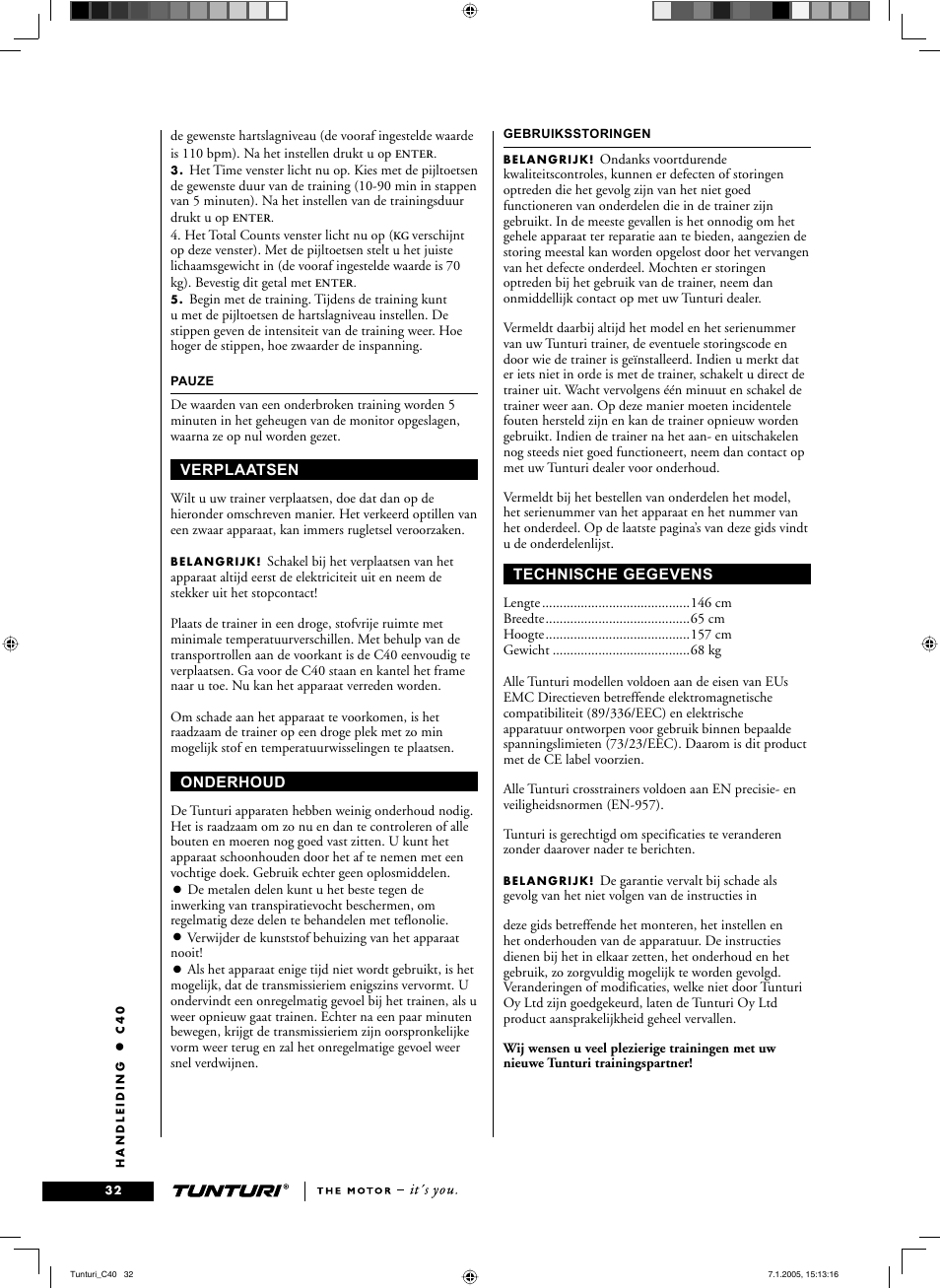 Tunturi C40 User Manual | Page 32 / 70